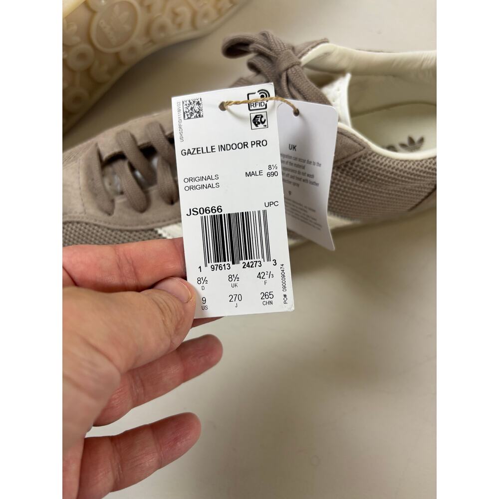 Adidas Originals Gazelle Indoor Pro Men’s 8.5 | Taupe Gray White Retro Sneakers - Picture 9 of 9